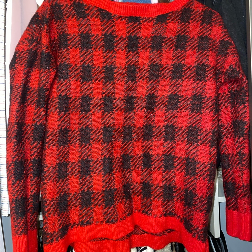 Express Red and Black Plaid Sweater